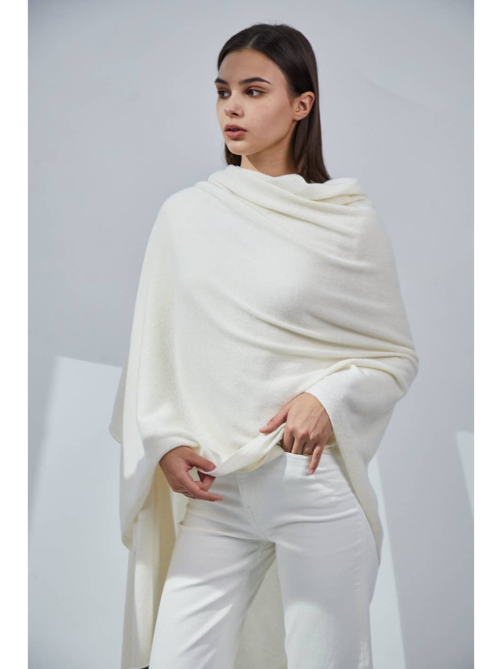 Women's Ivory Wrap Poncho Sweater
